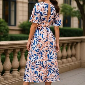 NWT Laundry By Shelli Segal Backless Blue and Pink Dress